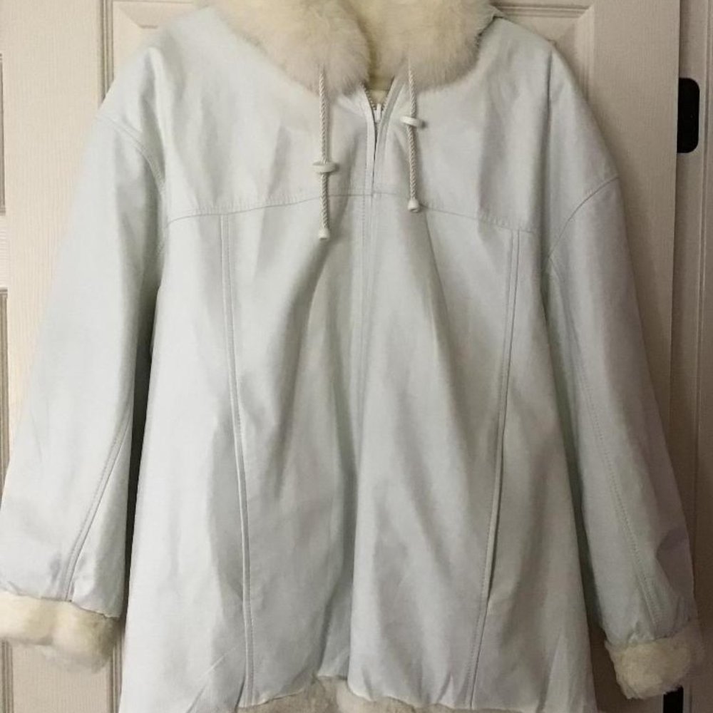 Reversible Warm Buttery Soft White Leather and Rabbit Fur Jacket Size 1X *MINT*